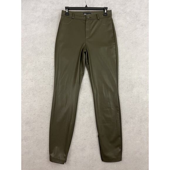 Zara Faux Leather Pants Womens Size Medium Olive Green Hi Rise Ankle Zip Legging - Picture 3 of 12